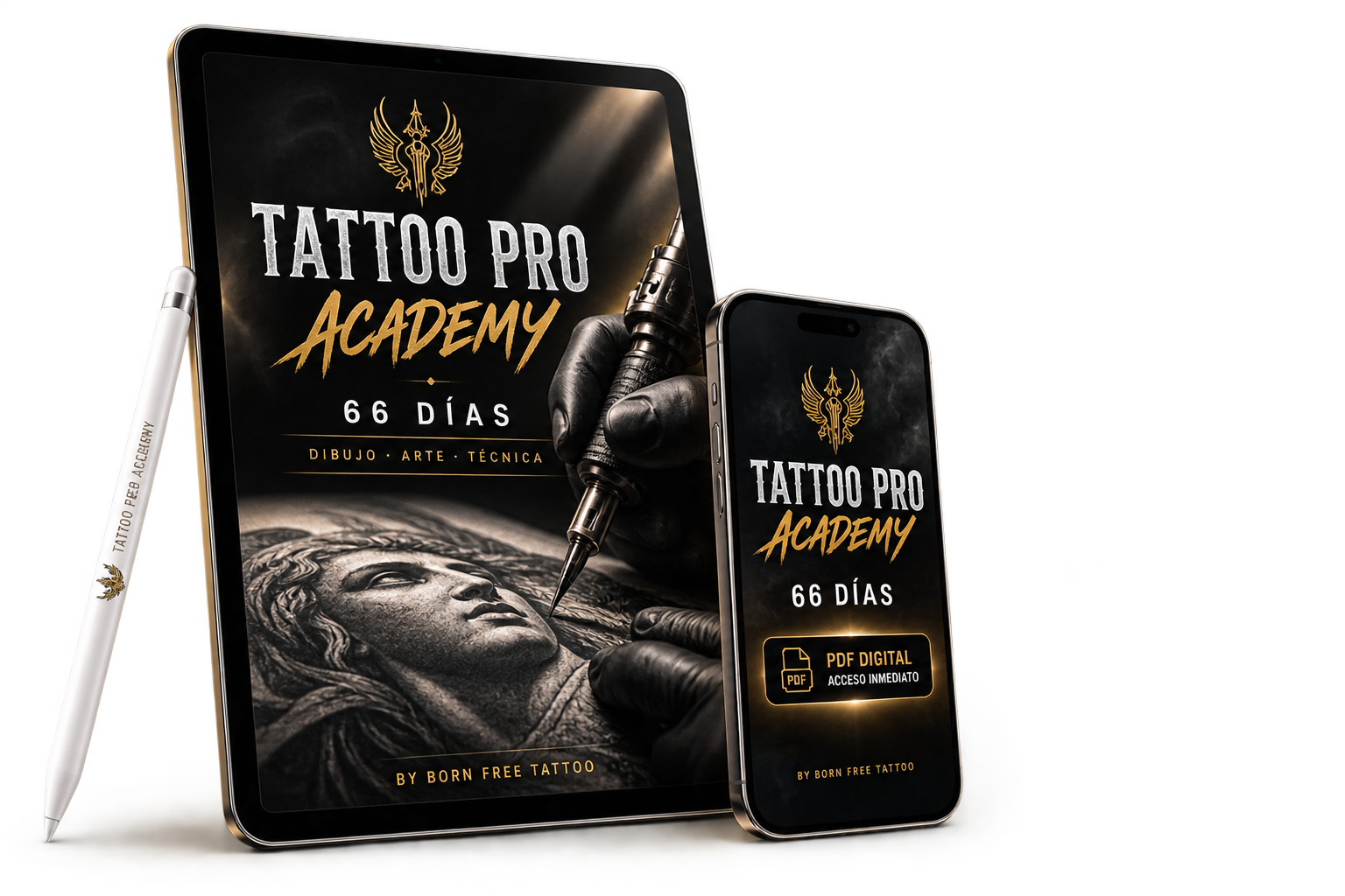 Tattoo Pro Academy - Tablet y celular con el programa digital de 66 días